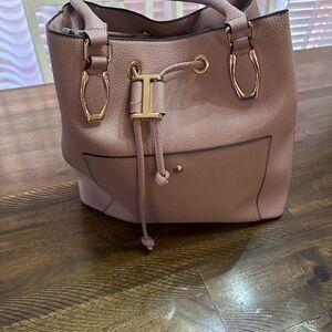 Pink and Gold Shoulder Bag with Drawstring Closure